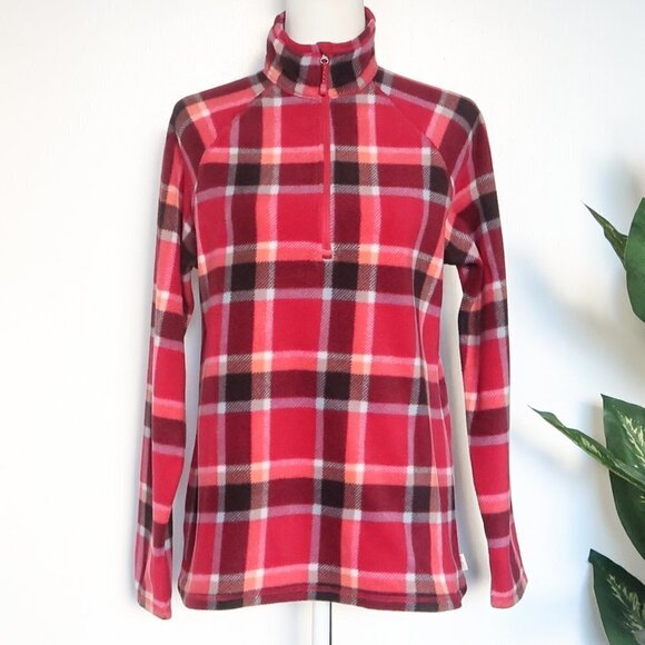 Eddie Bauer Red Plaid Ultra Soft Fleece 1/4 Zip Long Sleeve Pullover Top Medium - Picture 3 of 12